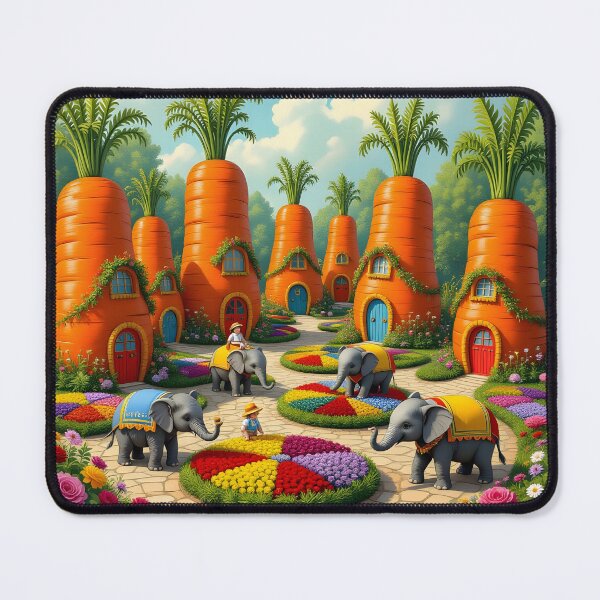 Item preview, Carrot Village with Elephants Fantasy Garden Art designed and sold by yosmosverse .