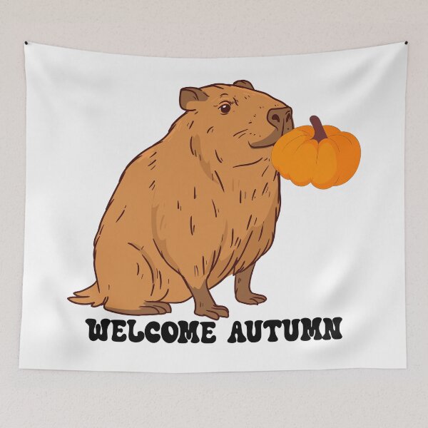 Item preview, Welcome Autumn Capybara Kissing Pumpkin designed and sold by NAMASTHE WORLD.