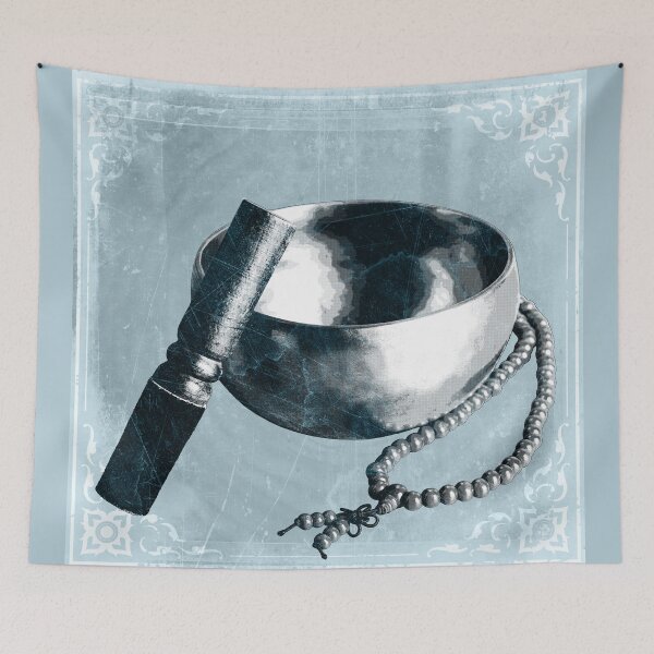 Item preview, Light Blue Tibetan Singing Bowl with Mallet and Mala Beads designed and sold by Ghoul Enterprises.
