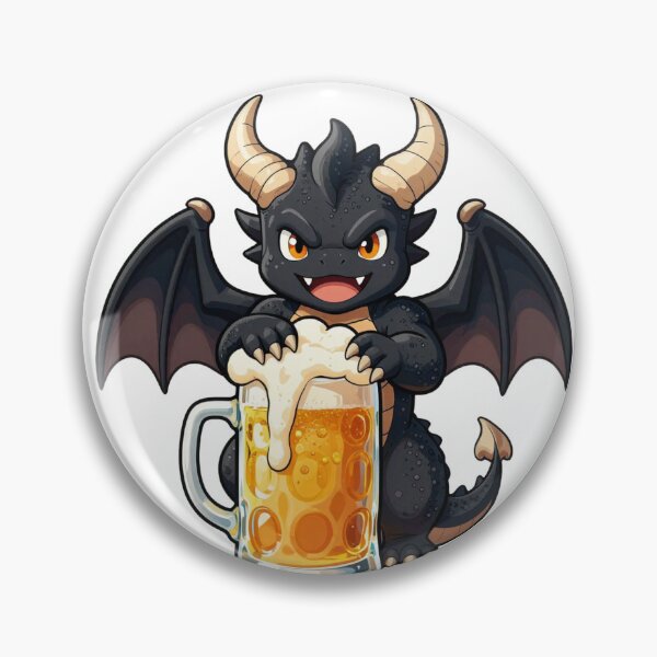 Item preview, cute baby black dragon with frosty beer mug fantasy chibi designed and sold by WildArtIT.