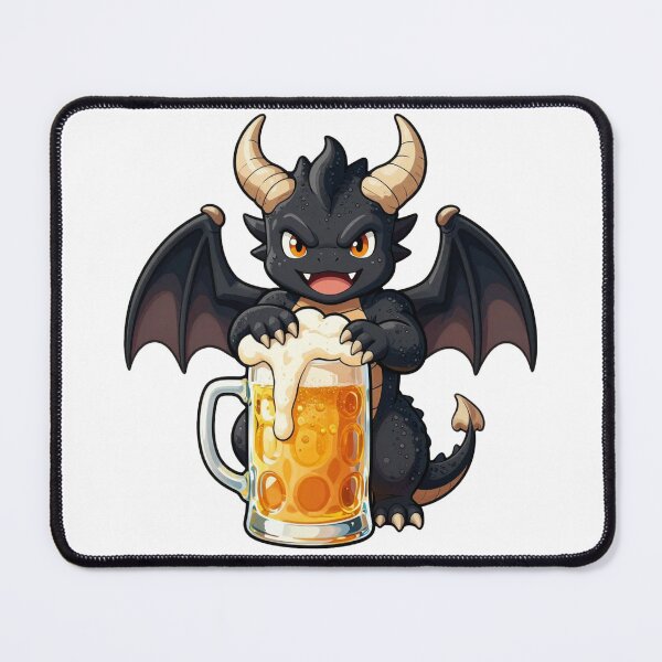 Item preview, cute baby black dragon with frosty beer mug fantasy chibi designed and sold by WildArtIT.