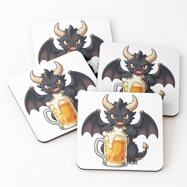 Item preview, cute baby black dragon with frosty beer mug fantasy chibi designed and sold by WildArtIT.