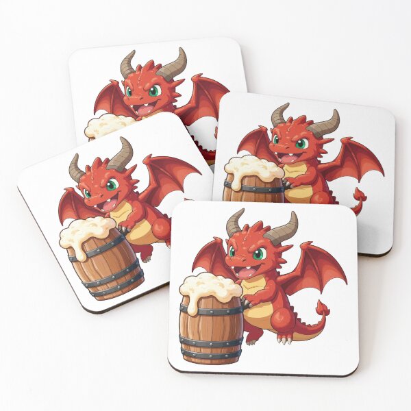 Item preview, cute baby red dragon with overflowing beer barrel fantasy chibi designed and sold by WildArtIT.
