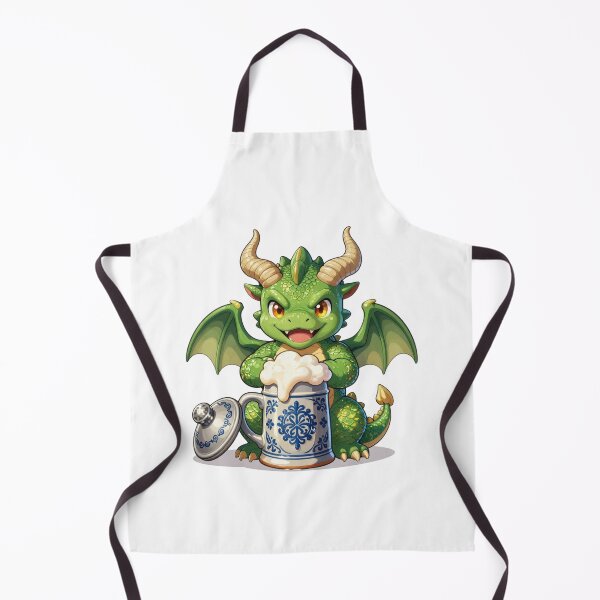 Item preview, cute green baby dragon with traditional german beer stein chibi designed and sold by WildArtIT.