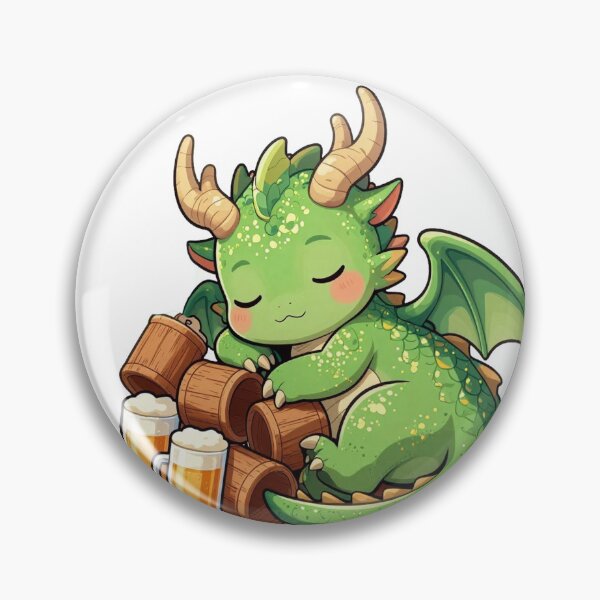 Item preview, cute sleeping green dragon with beer barrels fantasy chibi designed and sold by WildArtIT.
