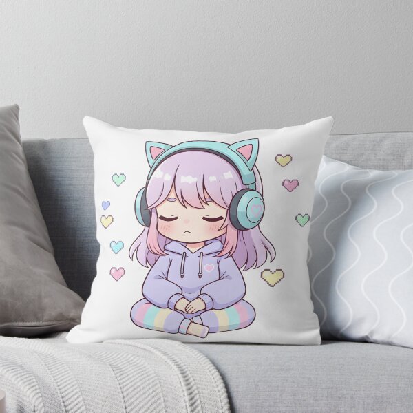 Item preview, Pastel Kawaii Girl Meditating with Cat Headphones and LoFi Vibes designed and sold by VibranPalette.