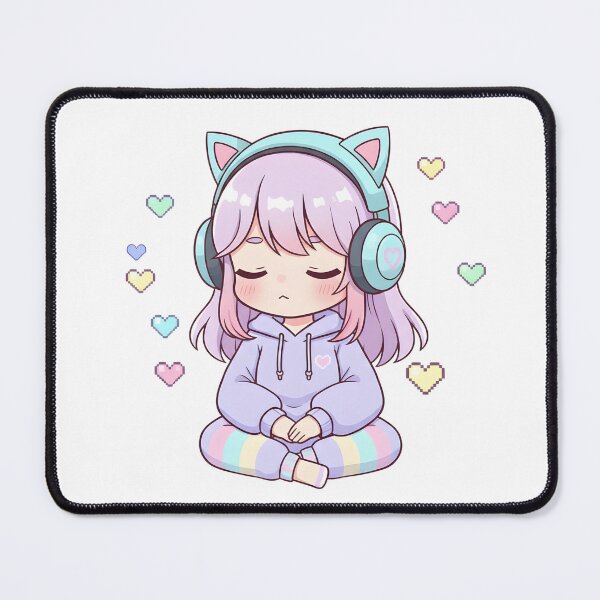 Item preview, Pastel Kawaii Girl Meditating with Cat Headphones and LoFi Vibes designed and sold by VibranPalette.