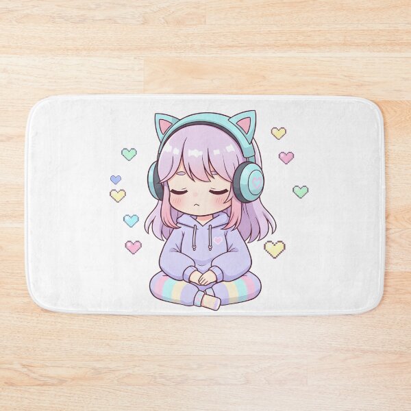 Item preview, Pastel Kawaii Girl Meditating with Cat Headphones and LoFi Vibes designed and sold by VibranPalette.