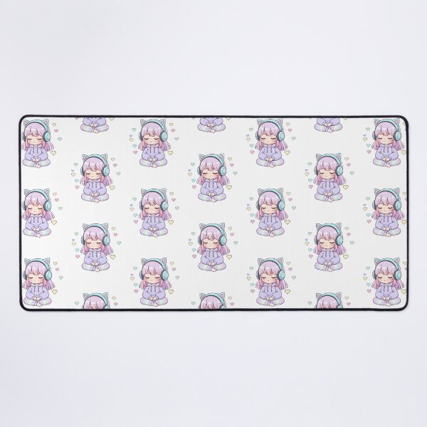 Item preview, Pastel Kawaii Girl Meditating with Cat Headphones and LoFi Vibes designed and sold by VibranPalette.