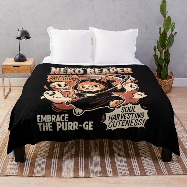 Item preview, Neko Reaper Harvester of Souls Cat Grim Reaper Ghosts designed and sold by OlyvieArt.