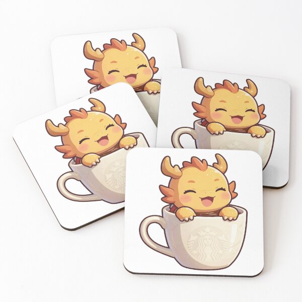 Item preview, cute happy orange dragon in white coffee shop mug chibi designed and sold by WildArtIT.