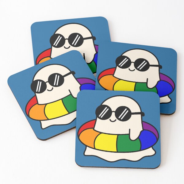 Item preview, Spooky Summer Vibes Kawaii Ghost on Rainbow Pool Ring designed and sold by Cannaxes Studio.
