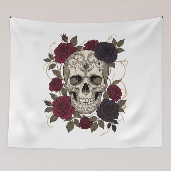 Item preview, Elegant Gothic Skull and Crimson Roses designed and sold by Kate1art.
