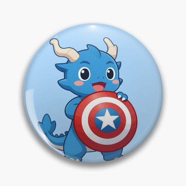 Item preview, cute baby blue dragon with patriotic superhero star shield chibi designed and sold by WildArtIT.