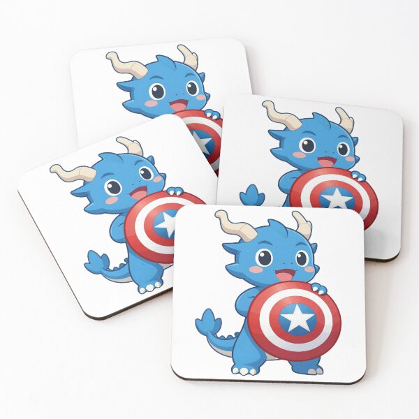 Item preview, cute baby blue dragon with patriotic superhero star shield chibi designed and sold by WildArtIT.