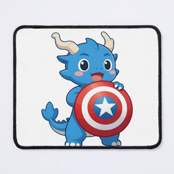 Item preview, cute baby blue dragon with patriotic superhero star shield chibi designed and sold by WildArtIT.