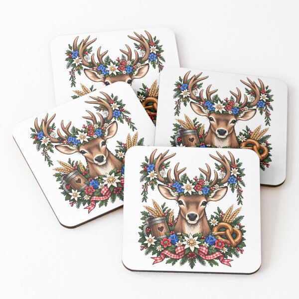 Artikelvorschau, Hirsch mit Blumen und Brezel – Bayerisches Oktoberfest entworfen und verkauft von gordonbwyashop.