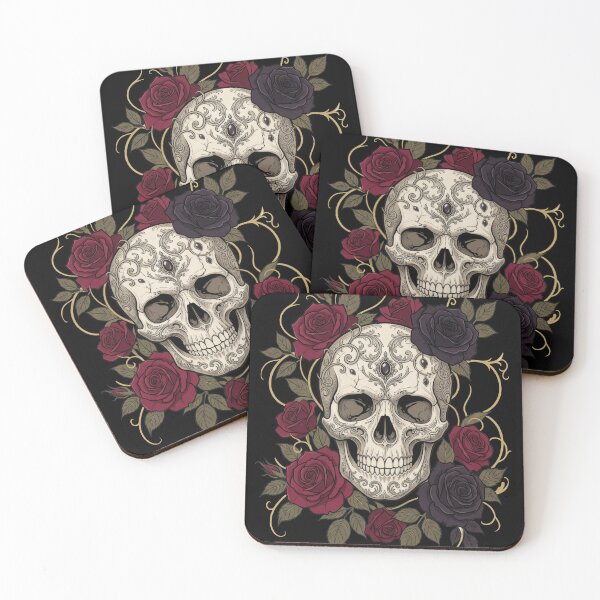 Item preview, Dark Elegant Gothic Skull and Crimson Roses - 3 designed and sold by Kate1art.
