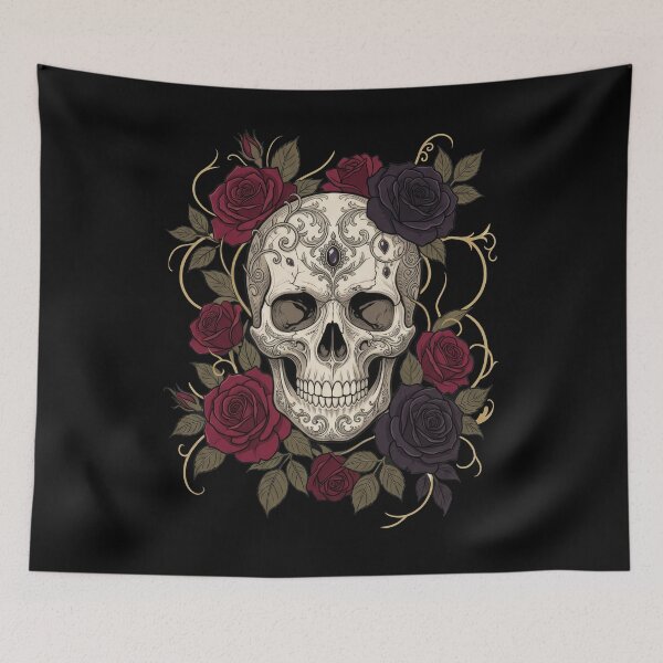 Item preview, Dark Elegant Gothic Skull and Crimson Roses - 3 designed and sold by Kate1art.