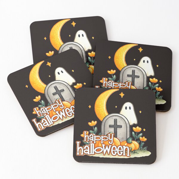 Item preview, happy halloween gravestone ghost colorful halloween holiday typographic design designed and sold by SmashingDeals.