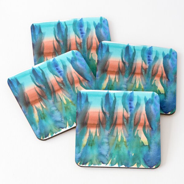 Item preview, Blue Teal and Coral Abstract Watercolour designed and sold by ArithraStudio.