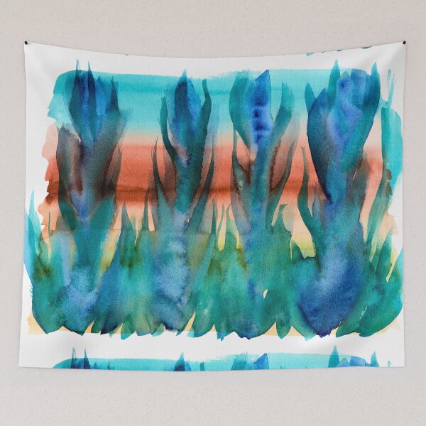 Item preview, Blue Teal and Coral Abstract Watercolour designed and sold by ArithraStudio.
