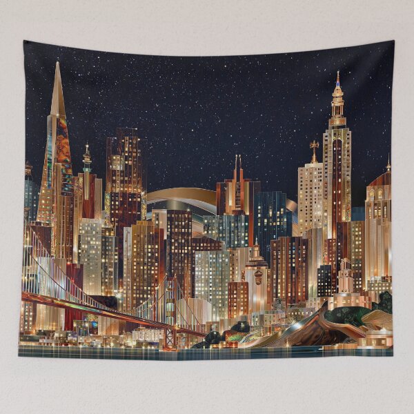 Item preview, Golden Gate Nocturne - Stylized San Francisco Skyline Stunning Night Cityscape designed and sold by Rocky Mountain Artistry.