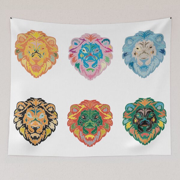 Item preview, Lion Head Set of Six - Abstract Wildlife Line Art designed and sold by iampaulmorris.