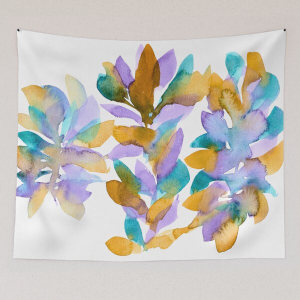 Item preview, Teal Lavender and Ochre Abstract Flowers designed and sold by ArithraStudio.
