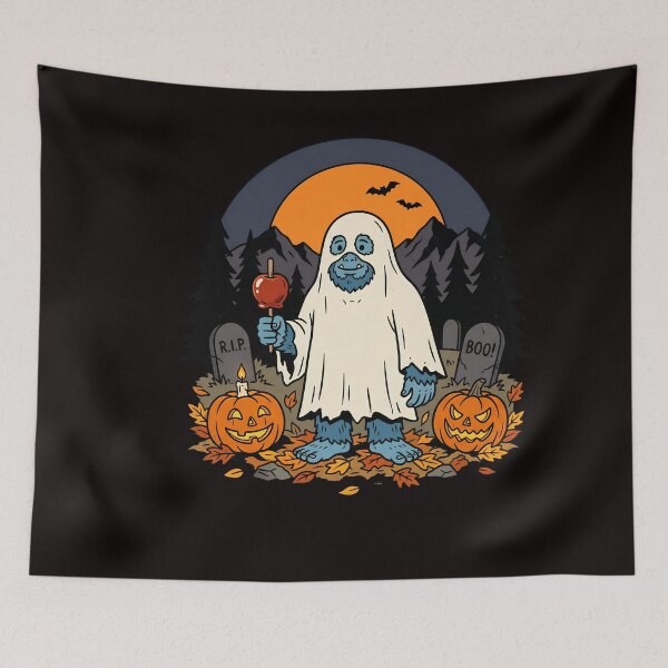 Item preview, Ghost Sasquatch Halloween, Spooky Bigfoot Sheet Ghost, Fall Halloween Pumpkin Design, Retro Cryptid designed and sold by w66aboo.