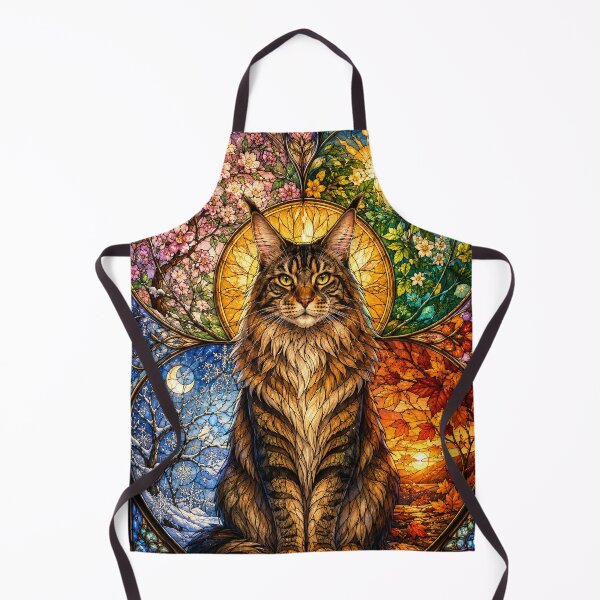 Item preview, The Maine Coon of the Four Seasons – Royal feline in stained glass designed and sold by Pixel Sakura Gallery.