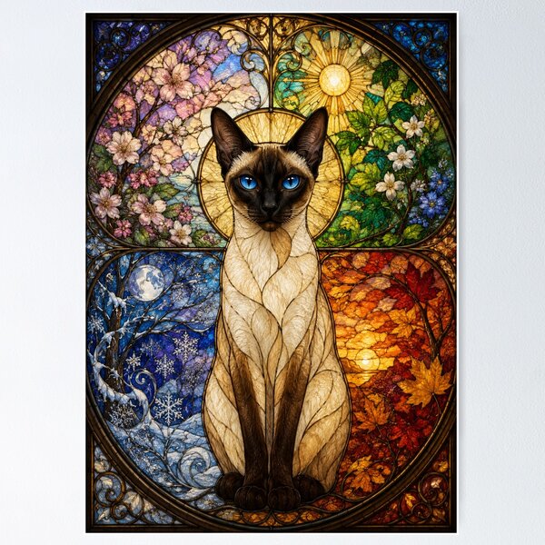 Item preview, The Siamese of the Four Seasons – Sapphire-eyed elegance designed and sold by Pixel Otaku Gallery.