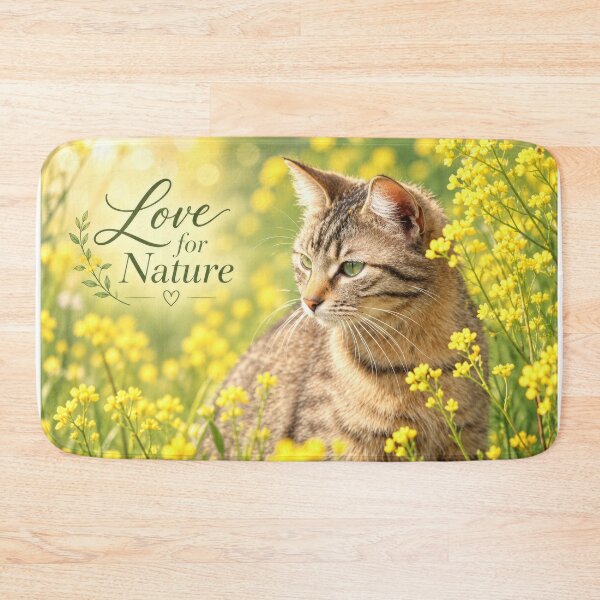 Item preview, Love for Nature – Tabby Cat Among Yellow Wildflowers designed and sold by DansCreations42.