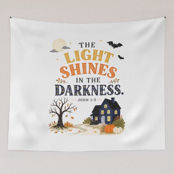 Item preview, The Light Shines in the Darkness – John 1:5 Christian Halloween Fall Design designed and sold by looplandger.
