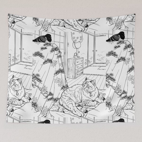 Item preview, Cat, pigeon, animal, love, peace, black and white, Japan designed and sold by citravisuel.