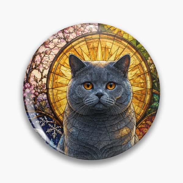 Item preview, The British Shorthair of the Four Seasons – Serenity in stained glass designed and sold by Pixel Otaku Gallery.