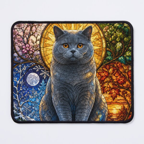 Item preview, The British Shorthair of the Four Seasons – Serenity in stained glass designed and sold by Pixel Otaku Gallery.