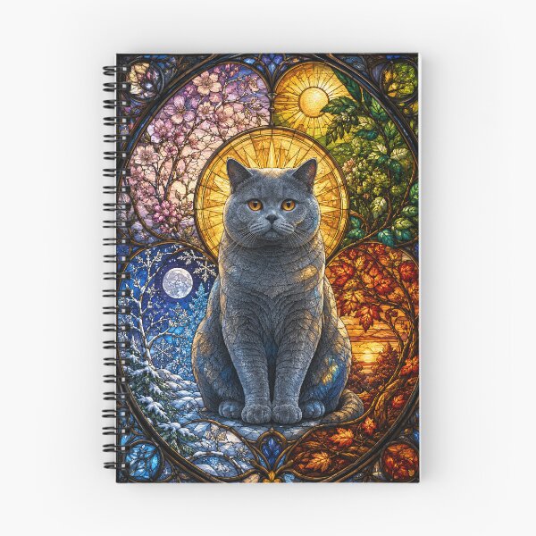 Item preview, The British Shorthair of the Four Seasons – Serenity in stained glass designed and sold by Pixel Otaku Gallery.