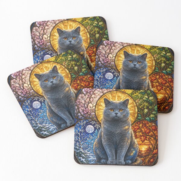 Item preview, The British Shorthair of the Four Seasons – Serenity in stained glass designed and sold by Pixel Otaku Gallery.