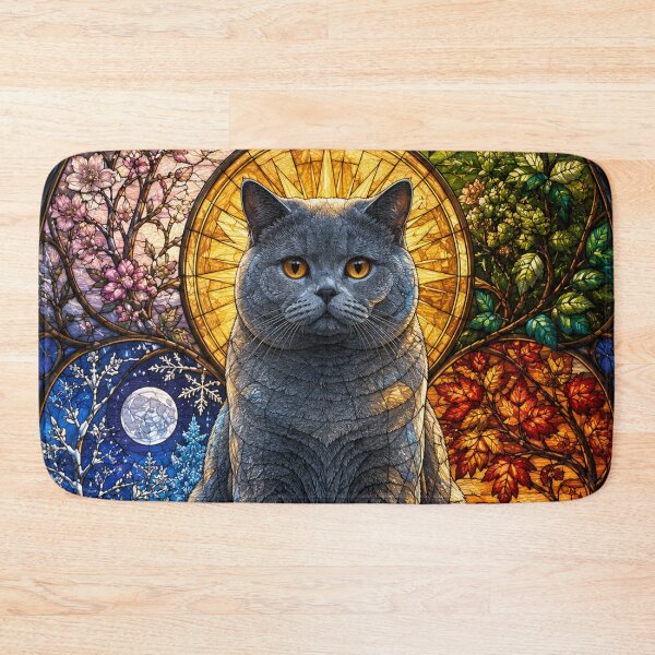 Item preview, The British Shorthair of the Four Seasons – Serenity in stained glass designed and sold by Pixel Otaku Gallery.