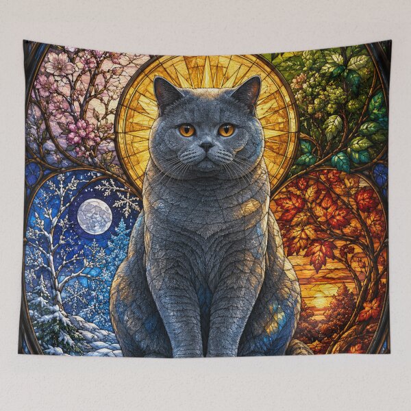Item preview, The British Shorthair of the Four Seasons – Serenity in stained glass designed and sold by Pixel Sakura Gallery.