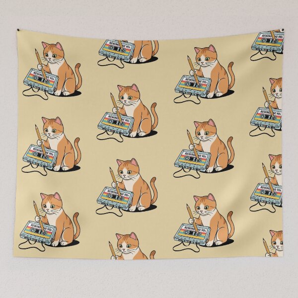 Item preview, Cute Cat Rewinding 90s Cassette Tape With Pencil designed and sold by Rare By Hero.