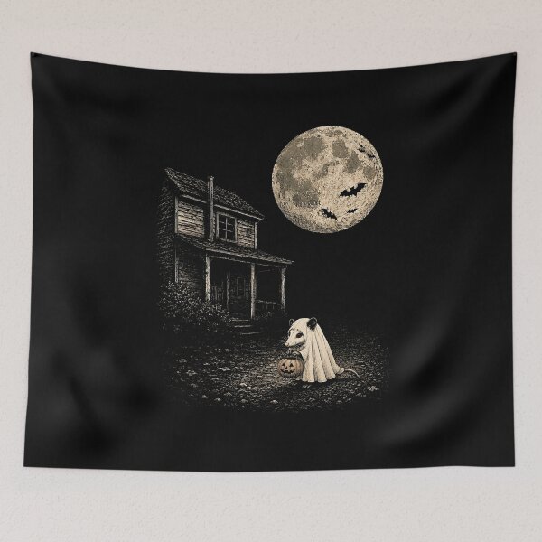 Item preview, Cute Opossum Ghost Costume Halloween Pumpkin Spooky Moon Vintage Art designed and sold by MaremmaStudio.