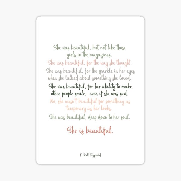 Item preview, She Was Beautiful By F. Scott Fitzgerald 3 #minimalism #poem designed and sold by Andrea Anderegg Arts.
