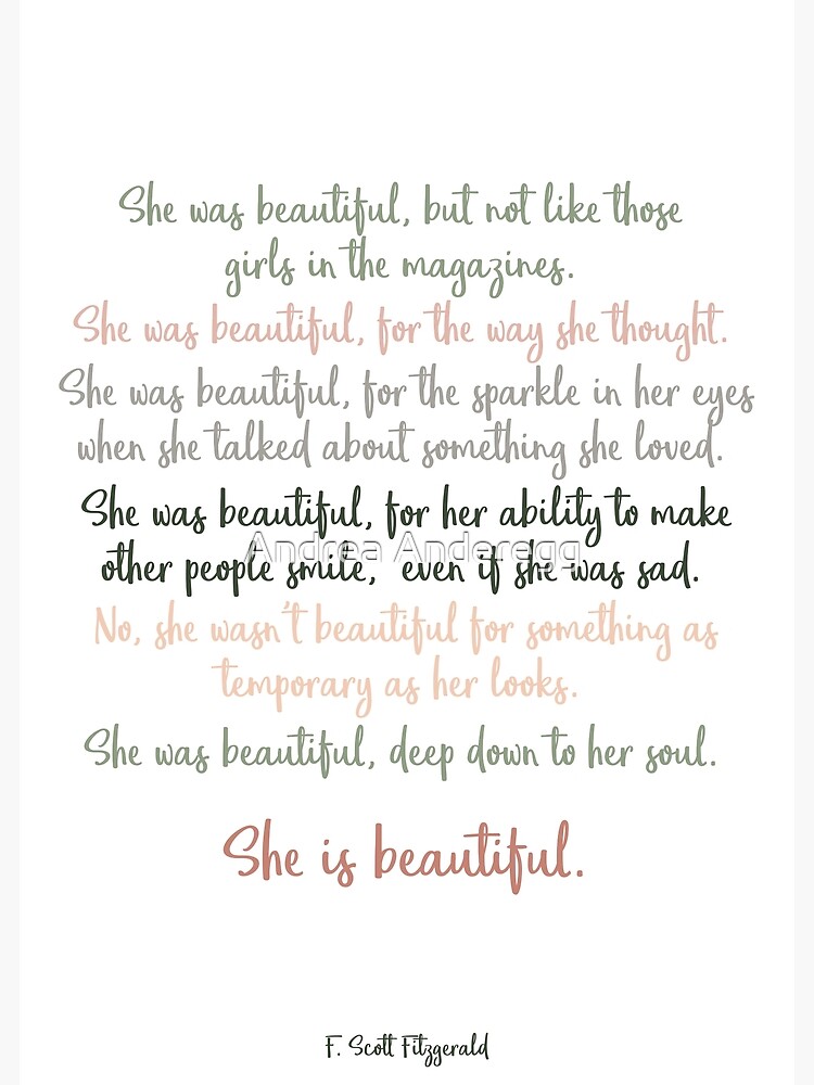 She Was Beautiful By F Scott Fitzgerald 3 Minimalism Poem Postcard By Andreaanderegg Redbubble