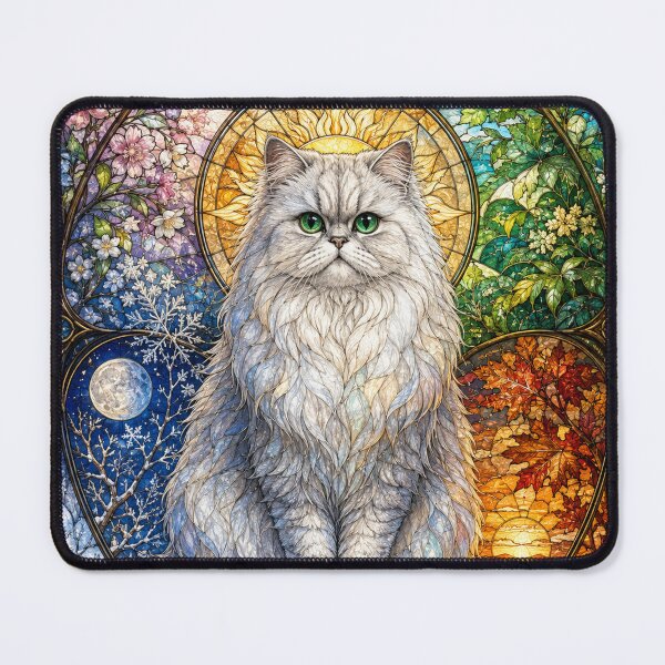 Item preview, The Persian of the Four Seasons – A feline of light in stained glass designed and sold by Pixel Sakura Gallery.