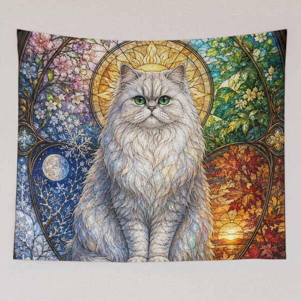 Item preview, The Persian of the Four Seasons – A feline of light in stained glass designed and sold by Pixel Otaku Gallery.