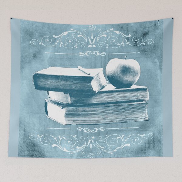 Item preview, Faded Blue Antique Books Stacked With Apple and Chalk designed and sold by Ghoul Enterprises.
