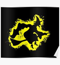 Witch cape yellow and black silhouette Poster