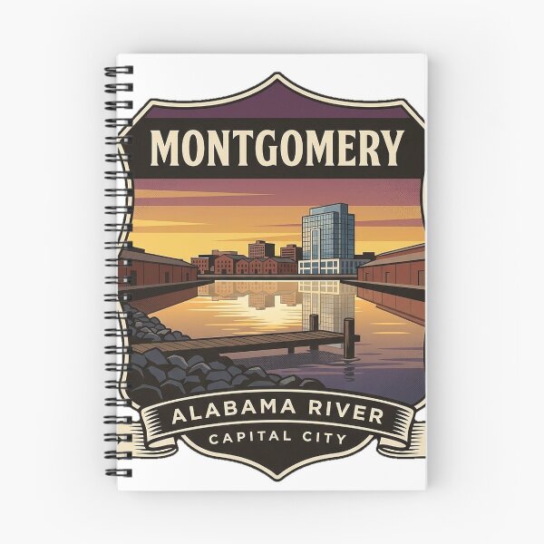 Item preview, Montgomery Alabama River Skyline Vintage Badge Sticker designed and sold by DetourDgn.